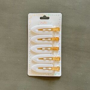 White & Gold Dent-Free Creaseless No Crease Prep Alligator Clip Five 5 Piece Set